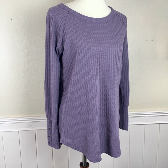 CHASER Purple Waffle Knit Button Cuff Top Medium - Picture 2 of 8